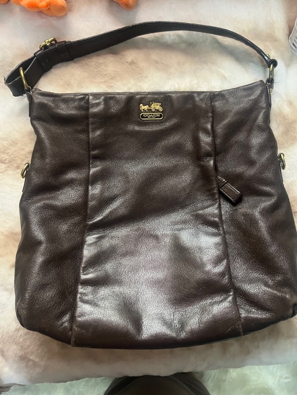 COACH Chocolate Dark Brown Leather BOGO Bag with Brass Zip & hardware